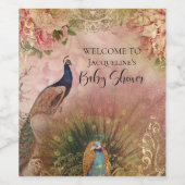 Chinoiserie牡丹フローラ孔雀ベビーガールシャワー ワインラベル (シングルラベル)