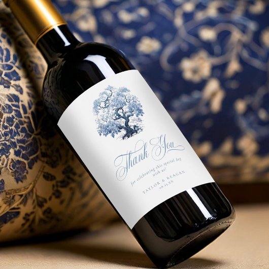 Chinoiserie結婚の木のモチーフありがとうID1094 ワインラベル