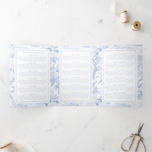 Chinoiserie結婚の3つ折りプログラムの座席表 三つ折り招待状 (内部)