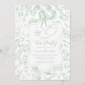 Chinoiserie茶男女兼用パーティー赤ちゃんシャワー 招待状 (正面/裏面)