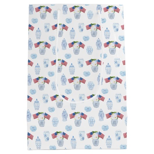 Chinoiserie赤白青結婚披露宴ありがとう ミディアムペーパーバッグ (裏面)