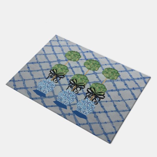 Chinoiserie青いジンジャージャーズDoormatウェルカムマット ドアマット (アングル)