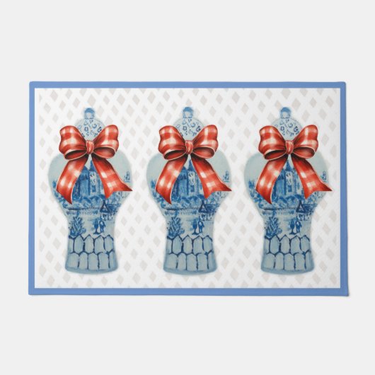 Chinoiserie青い白いジンジャージャーの瓶の敷物のマット ドアマット (正面)