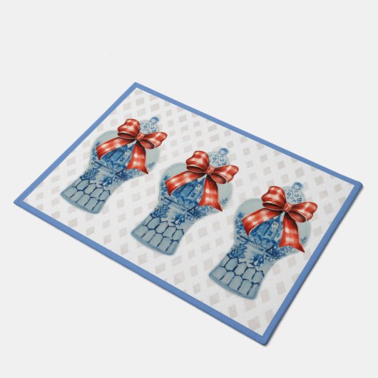 Chinoiserie青い白いジンジャージャーの瓶の敷物のマット ドアマット (アングル)