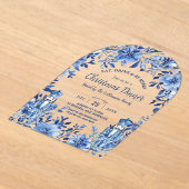 Chinoiserie青い白いフローラくるみ割りクリスマス アクリル招待状 (レイダウン)