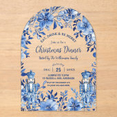 Chinoiserie青い白いフローラくるみ割りクリスマス アクリル招待状 (正面)