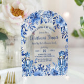 Chinoiserie青い白いフローラくるみ割りクリスマス アクリル招待状