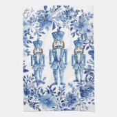 Chinoiserie青い白いフローラくるみ割りクリスマス キッチンタオル (縦)