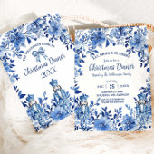Chinoiserie青い白いフローラくるみ割りクリスマス 招待状