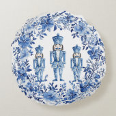 Chinoiserie青い白いフローラくるみ割り兵士 ラウンドクッション (裏面)