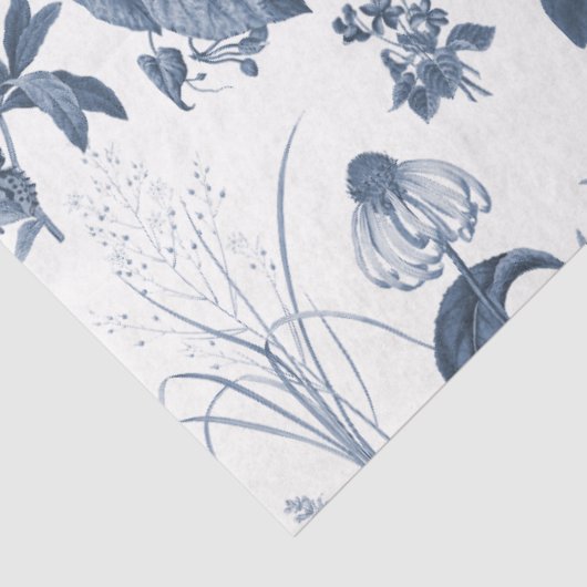 Chinoiserie青い白いワイルドフラワーのフローラの切り離し 薄葉紙 (詳細)