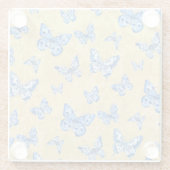 Chinoiserie青い白い蝶あせたダマスク ガラスコースター (裏面)