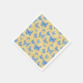 Chinoiserie青い白い蝶あせたダマスク スタンダードカクテルナプキン (角)