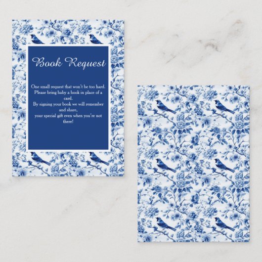 Chinoiserie青い鳥と花赤ちゃんシャワー エンクロージャーカード (正面/裏面)