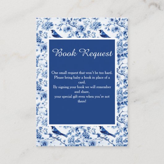Chinoiserie青い鳥と花赤ちゃんシャワー エンクロージャーカード (正面)
