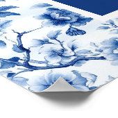 Chinoiserie青い鳥と花赤ちゃんシャワー ポスター (角)