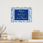 Chinoiserie青い鳥と花赤ちゃんシャワー ポスター (キッチン)