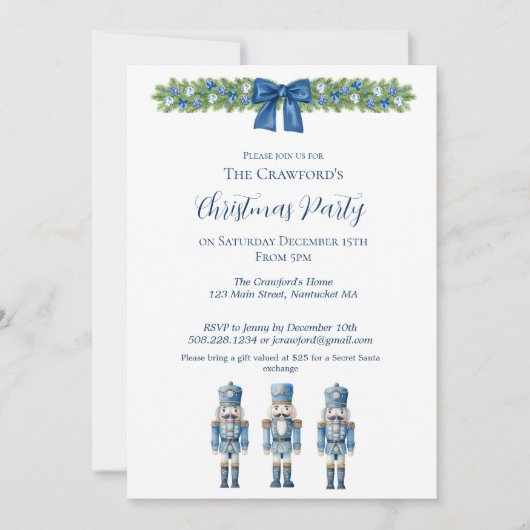 Chinoiserie青と白のくるみ割りクリスマス 招待状 (正面)