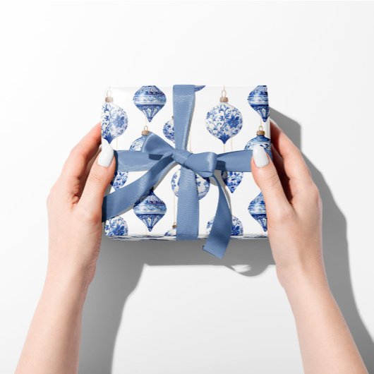 Chinoiserie青と白のクリスマスオーナメント ラッピングペーパー