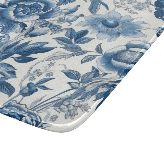 Chinoiserie青と白の牡丹フローラ花 カッティングボード (角)