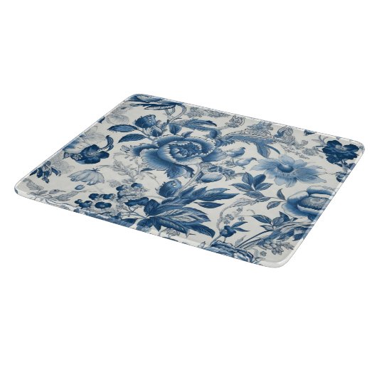 Chinoiserie青と白の牡丹フローラ花 カッティングボード (角)