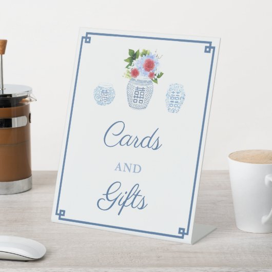 Chinoiserie青と赤のカードとギフト 台座サイン (インサイチュ)