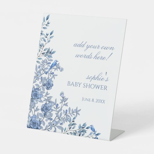 Chinoiserie青フランスのベビーシャワーカスタム看板 台座サイン (正面)