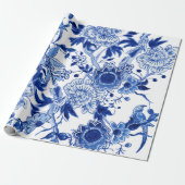 Chinoiserie鳥フローラブルーホワイトデコップページ ラッピングペーパー (アンロールド)