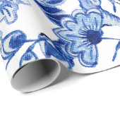 Chinoiserie鳥フローラブルーホワイトデコップページ ラッピングペーパー (ロールコーナー)