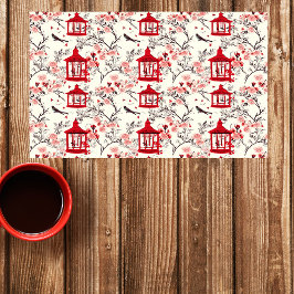 Chinoiserie Asianフローラ絵画の赤い切り離し 薄葉紙