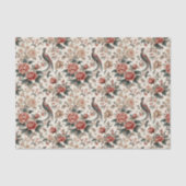 Chinoiserie Asian Bird White Redフローラ切り離し 薄葉紙 (正面)