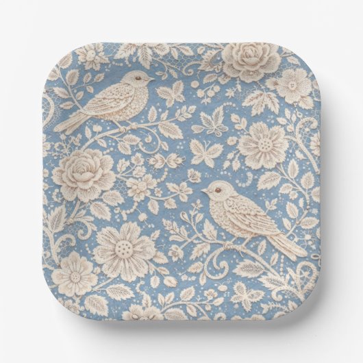 Chinoiserie Bird and Flower Seamless Pattern ペーパープレート (正面)