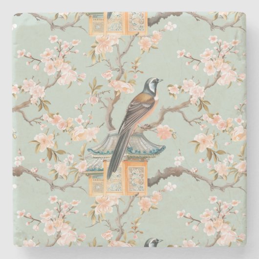 Chinoiserie Bird & Blossom Marble Stone Coaster ストーンコースター (正面)