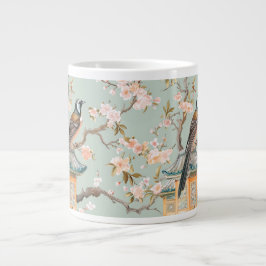 Chinoiserie Bird & Blossom Mug In Sage & Peach ジャンボコーヒーマグカップ