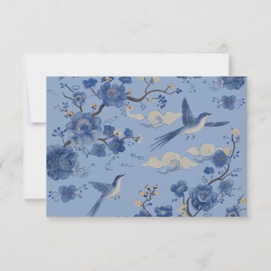 Chinoiserie BirdsトピアリーウェディングRSVP応答 招待状 (裏面)