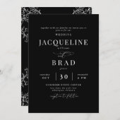 Chinoiserie Black エレガント No親結婚の 招待状 (正面/裏面)