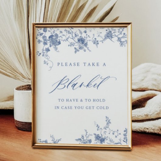 Chinoiserie Blueフローラがブランケットのサインを取る ポスター