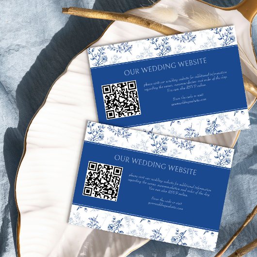 Chinoiserie Blueフローラ結婚のウェブサイトQRコード エンクロージャーカード