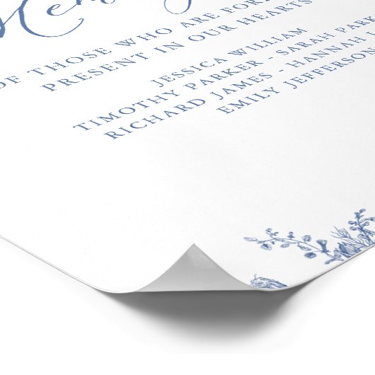 Chinoiserie Blueフローラ結婚の愛するメモリーサイン ポスター (角)