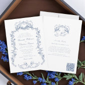 Chinoiserie blue all in one Wedding Invitation 招待状
