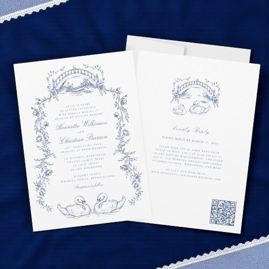 Chinoiserie blue all in one Wedding Invitation 招待状