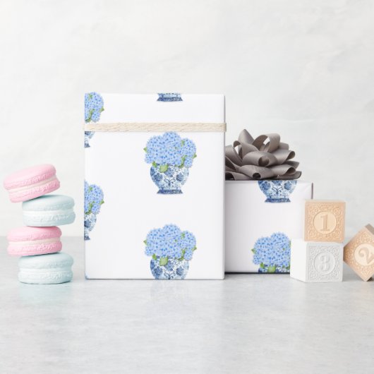 Chinoiserie Blue and White Vase Hydrangea Wrapping ラッピングペーパー (ベビーシャワー)