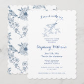 Chinoiserie Blue Bird Toile Vintage Bridal Shower  招待状 (正面/裏面)