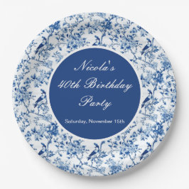 Chinoiserie Blue Birds and Flowers Birthday ペーパープレート