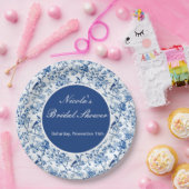 Chinoiserie Blue Birds and Flowers Bridal Shower ペーパープレート (パーティー)