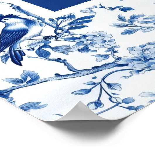 Chinoiserie Blue Birds and Flowers Bridal Shower ポスター (角)