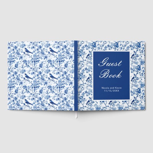 Chinoiserie Blue Birds and Flowers Wedding ゲストブック (全面)