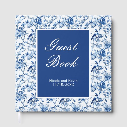Chinoiserie Blue Birds and Flowers Wedding ゲストブック (正面)