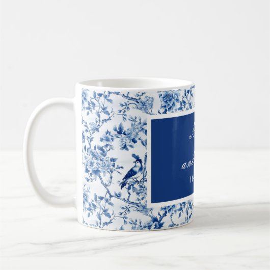 Chinoiserie Blue Birds and Flowers Wedding コーヒーマグカップ (左)