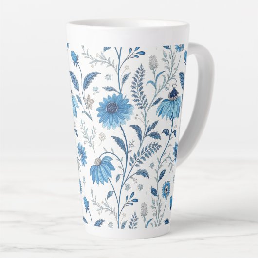 Chinoiserie Blue Echinacea Pattern カフェラテマグ (右アングル)